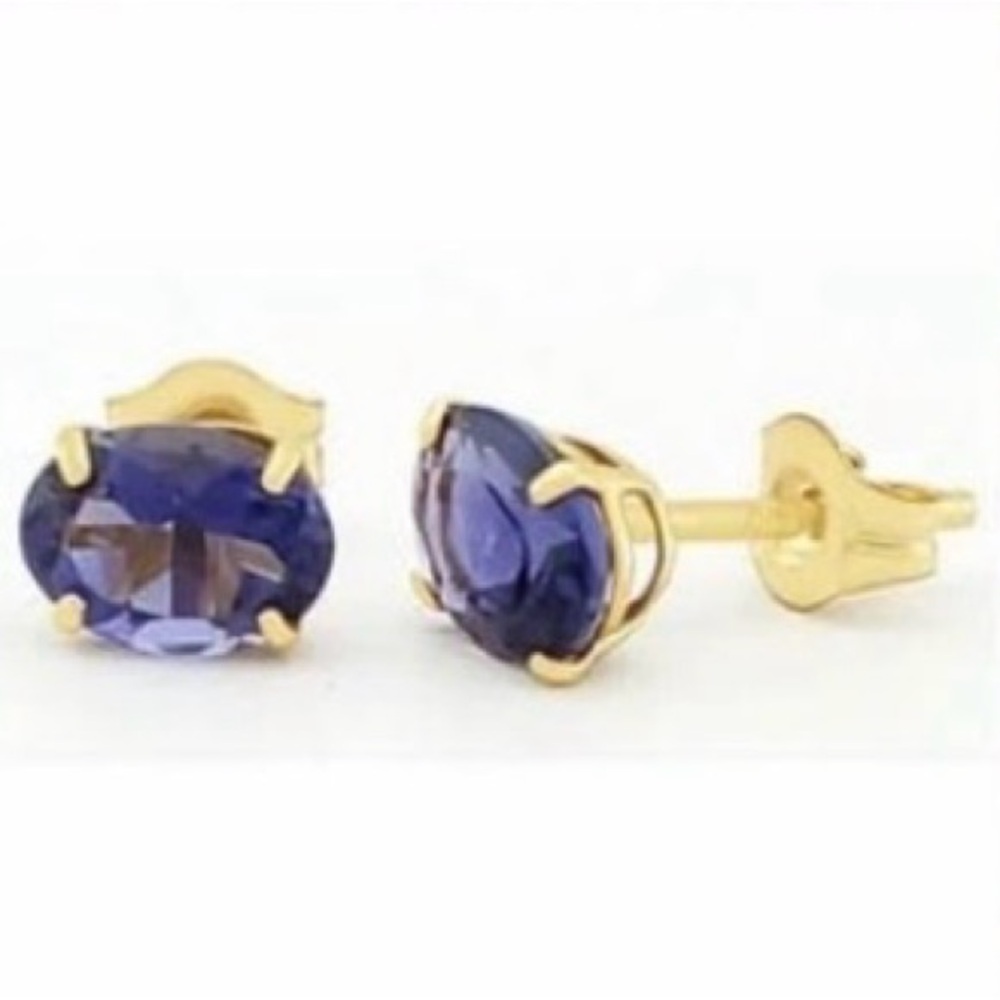 14 KT solid yellow Gold Natural 1.24cts. IOLITE Oval Stud Earrings